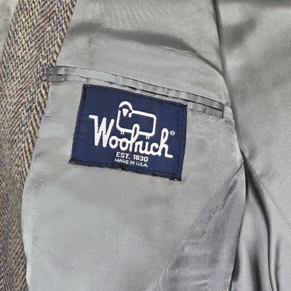 Vintage Woolrich Sport Coat Mens 46R Blue Herringbone Wool Tweed Blazer Jacket - Picture 4 of 11